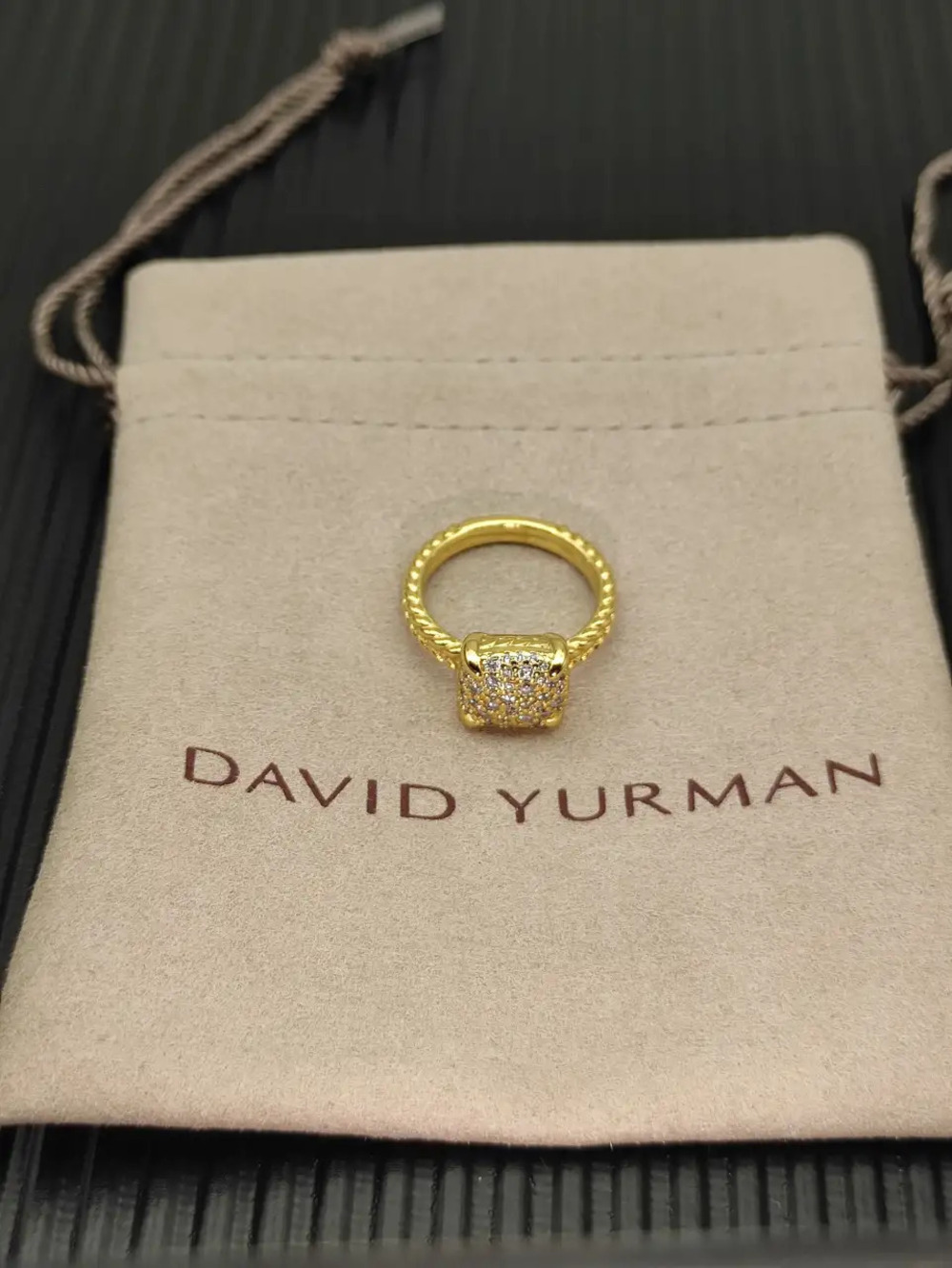 David Yurman gold four-prong full-diamond ring
